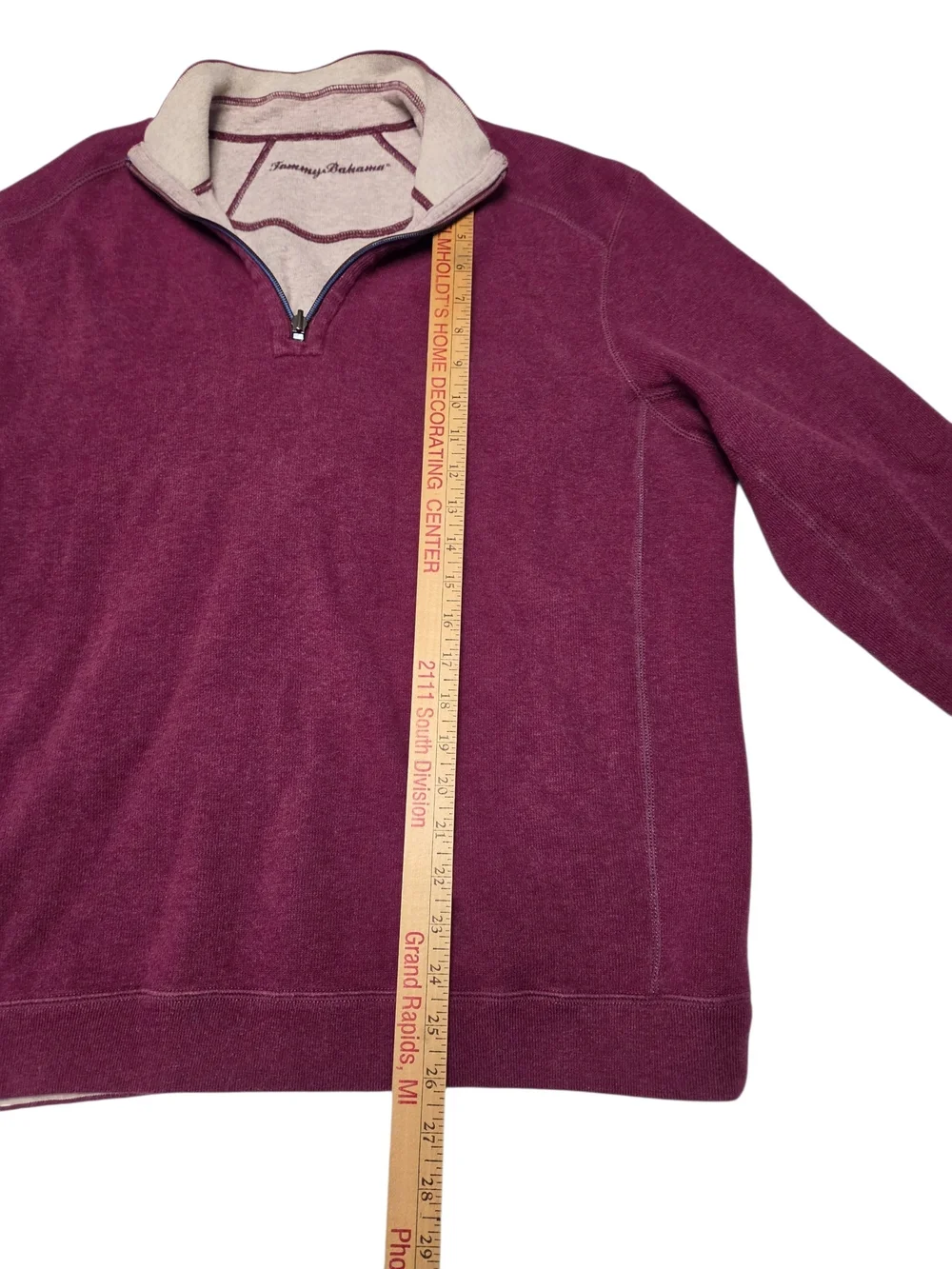 Tommy Bahama Men's Half-Zip Sweatshirt in Berry with Cream Trim
